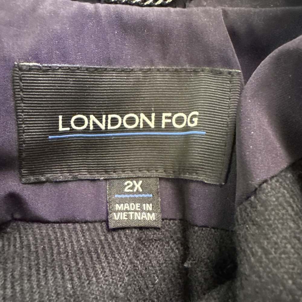 London Fog Navy Blue‎ Trench Coat Hooded Mid Length Belted Rain Jacket 2X - Picture 5 of 9